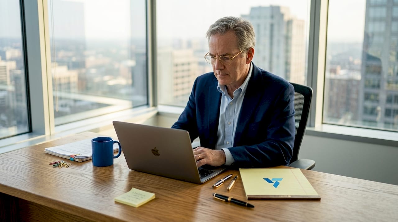 Business leader reviewing competitive advantage spreadsheet