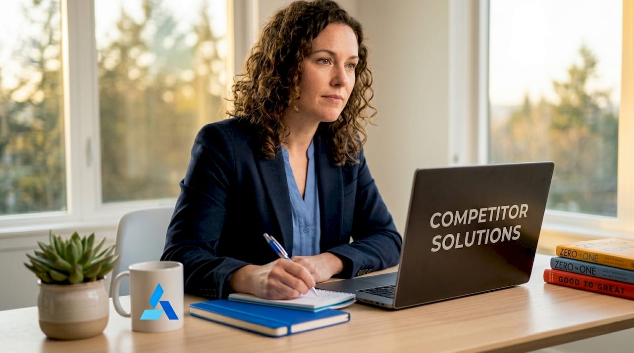 Small business owner researching competitors