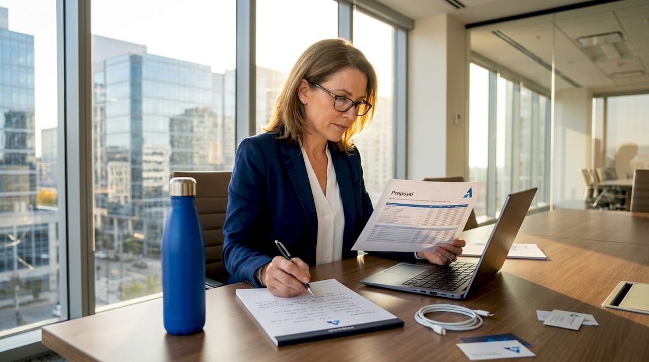 Business leader reviewing data in office workspace