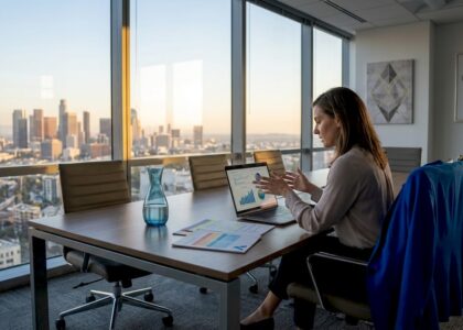 Executive reviewing data in city office