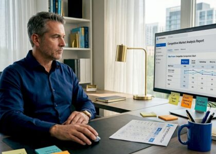Business strategist reviewing market analysis