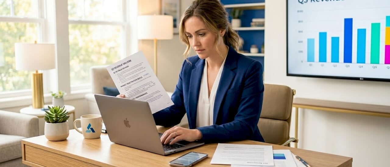 Woman working on market briefing document