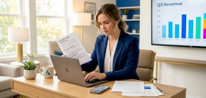 Woman working on market briefing document