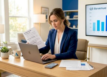 Woman working on market briefing document
