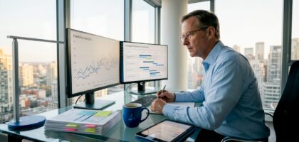 Business leader reviewing AI strategy data