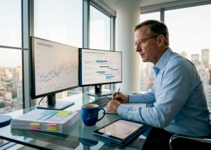 Business leader reviewing AI strategy data