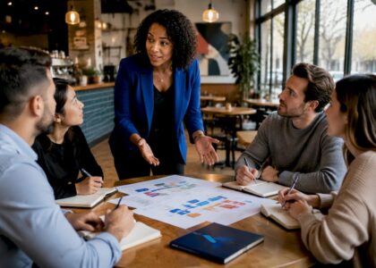 Sales trainer leading objection handling workshop
