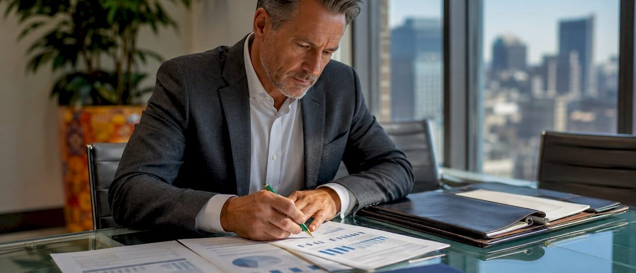 Business leader reviewing data security documents