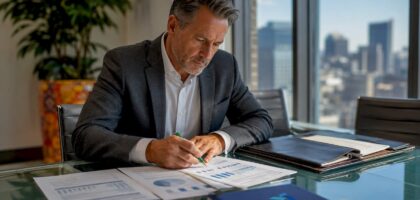 Business leader reviewing data security documents