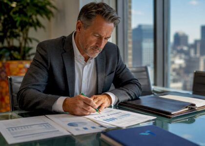 Business leader reviewing data security documents