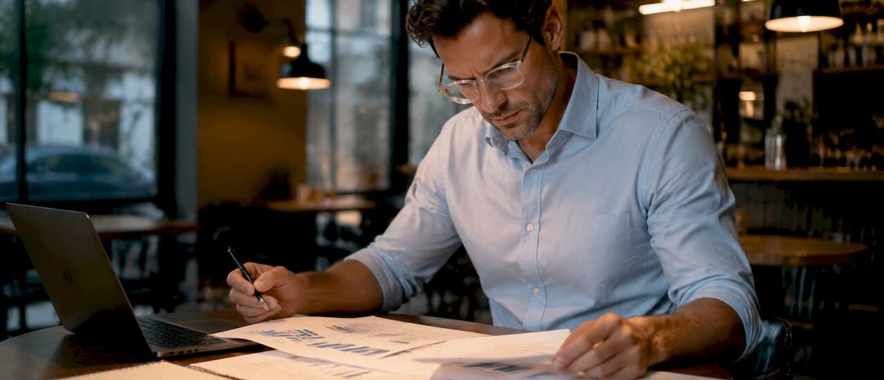 Strategist reviewing competitive landscape charts