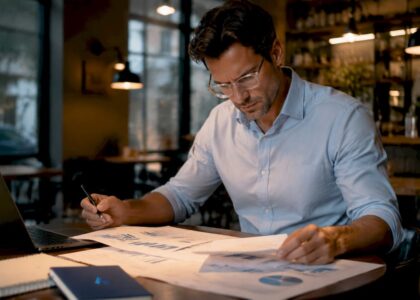 Strategist reviewing competitive landscape charts