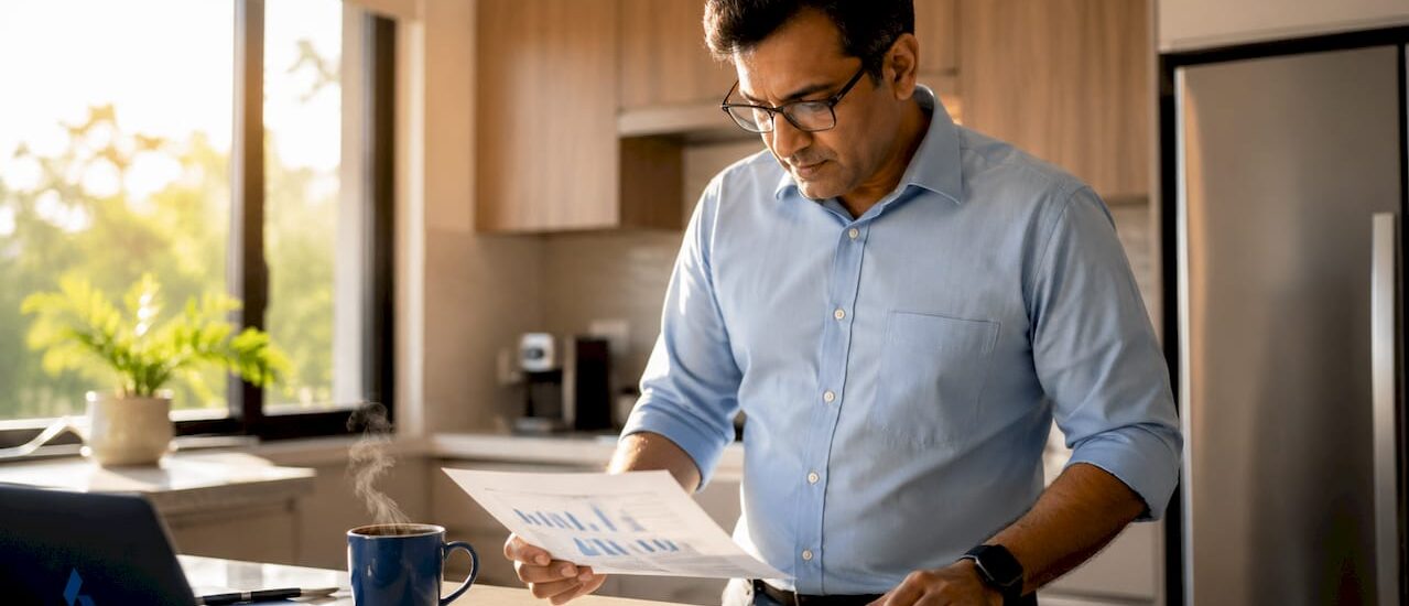 Business analyst reviewing competition reports