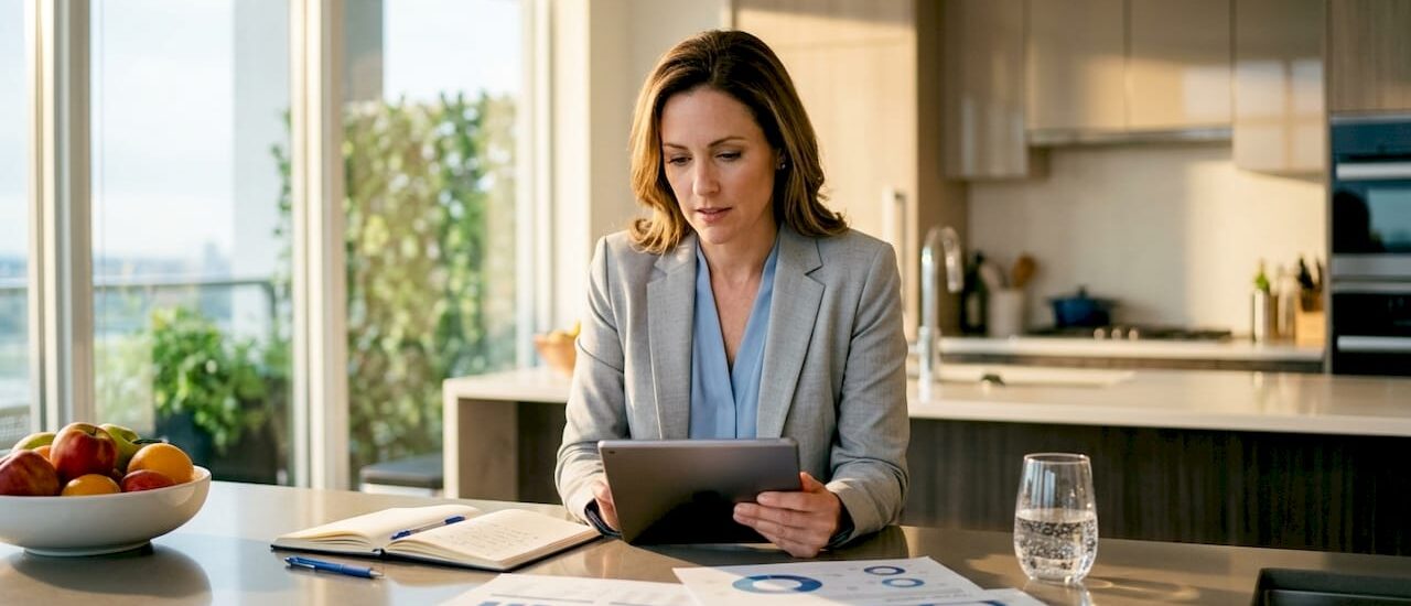 Executive configuring AI briefing in office