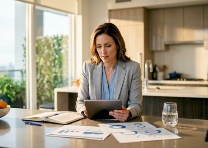 Executive configuring AI briefing in office