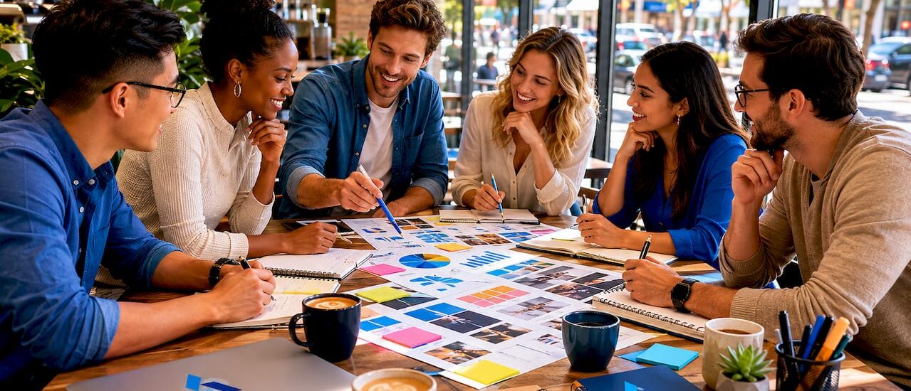 Marketing team collaborating on strategy