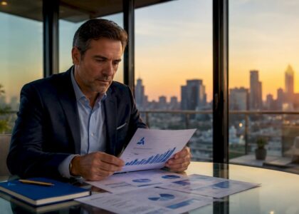 Business leader reviewing loss analysis reports