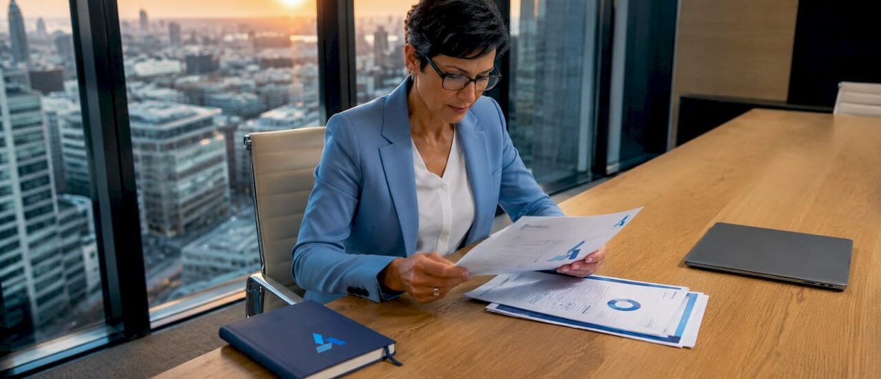 Executive reviewing automation reports by Blue Prysm