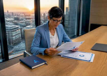 Executive reviewing automation reports by Blue Prysm