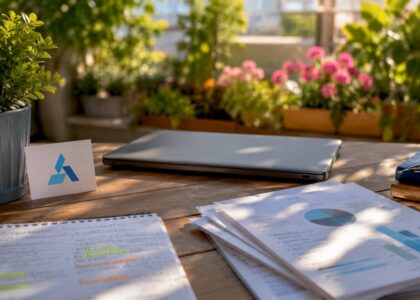 Workspace with Blue Prysm logo and market intelligence materials