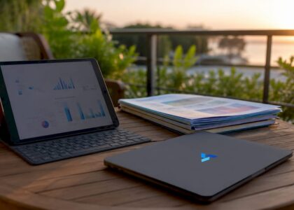 Home office desk with analytics devices