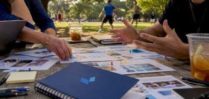 Social media campaign planning workspace with Blue Prysm logo
