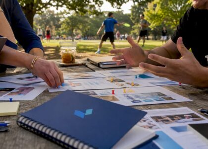 Social media campaign planning workspace with Blue Prysm logo