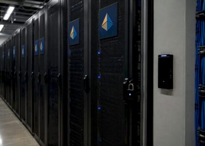 Data center racks with security features and logo plaques