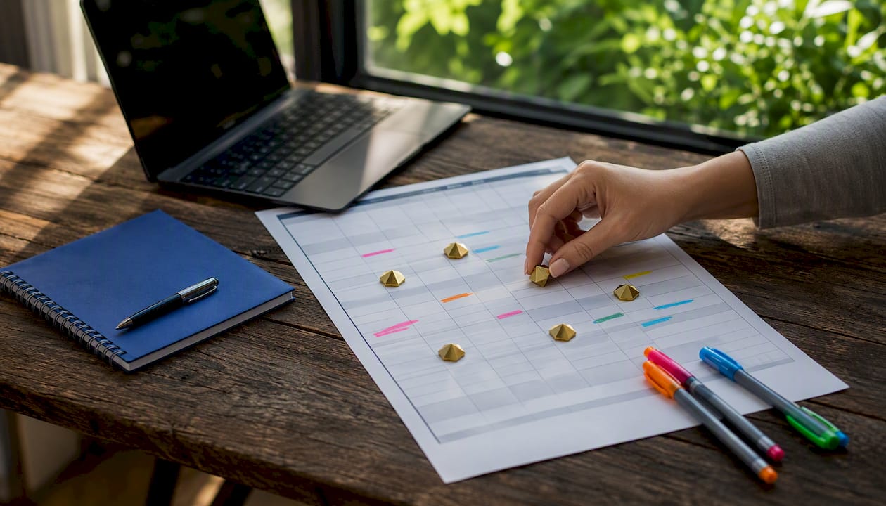 Hand placing token on competitor matrix chart