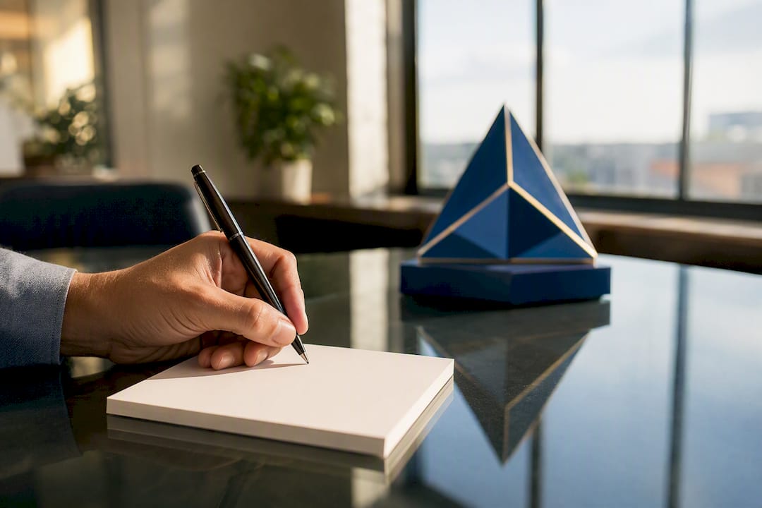 Hand writing mid-quarter OKR decision notes