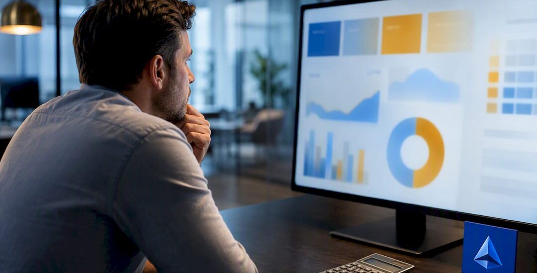 Abstract AI audit ROI dashboard in analysis studio