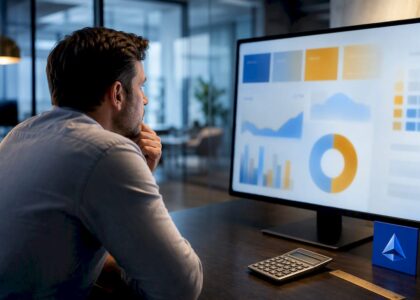 Abstract AI audit ROI dashboard in analysis studio
